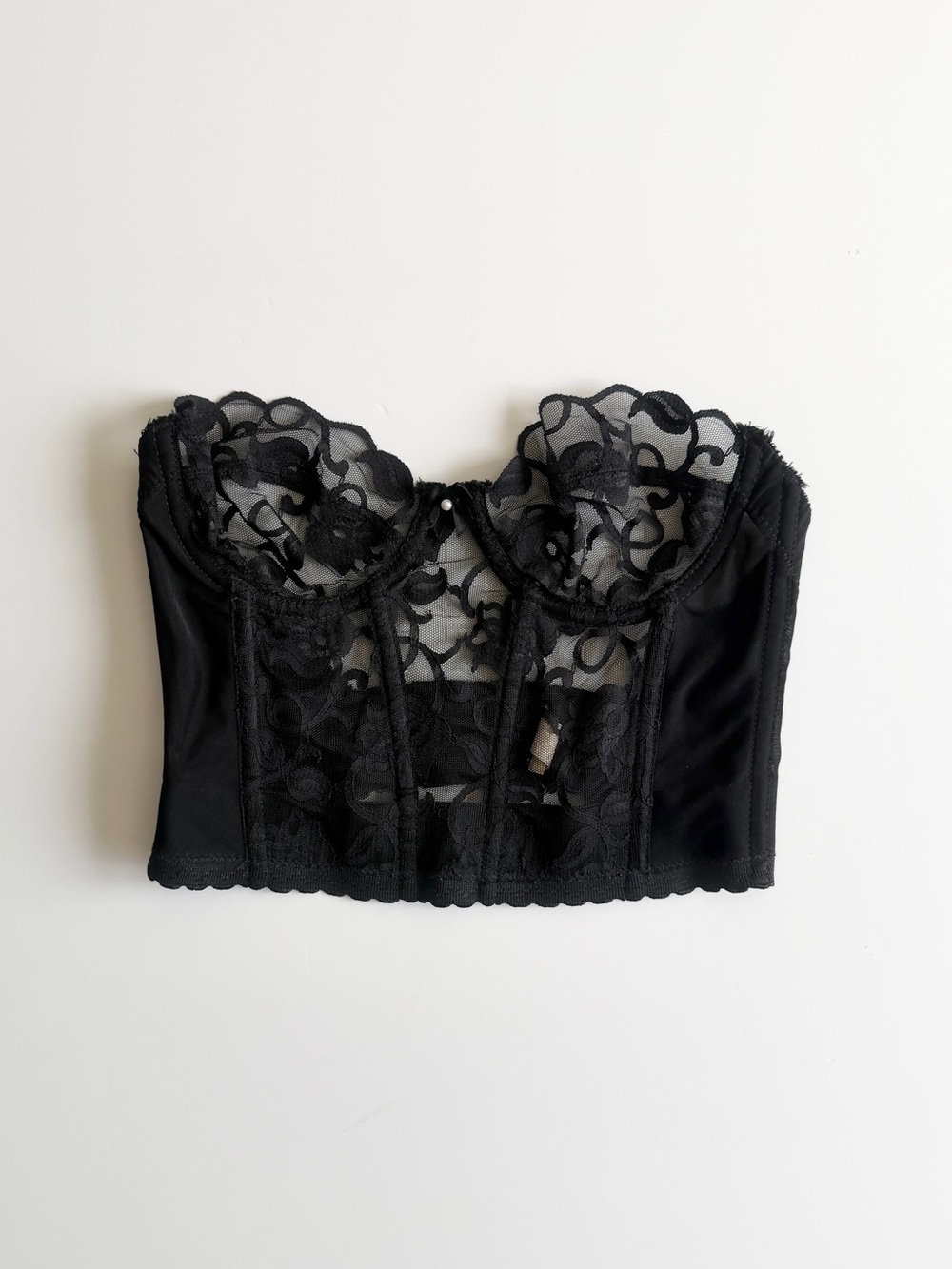 Vintage 80s Victoria’s Secret 32B black unlined lace corset bra top